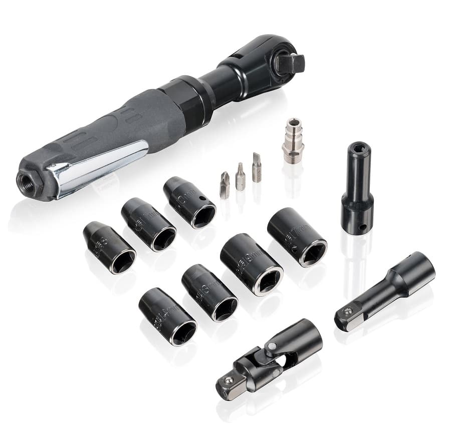 Пневматическая трещотка 1/2″, с набором головок в кейсе KraftWell KRW12RW-T