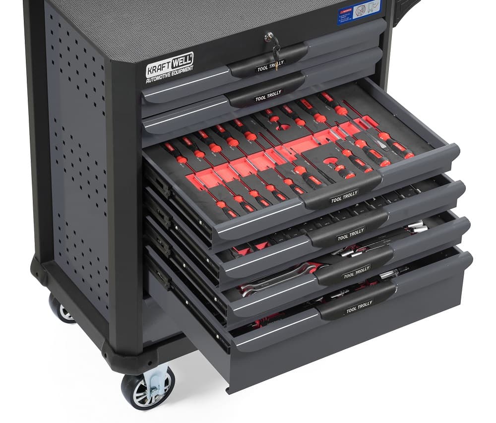 Тележка инструментальная с 7 ящиками 277 пр. KraftWell KRW-TTG+SET277