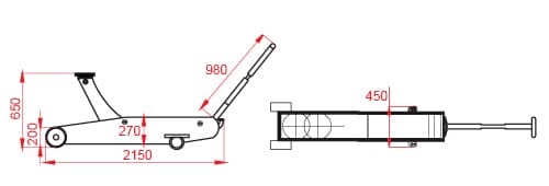 Домкрат подкатной KraftWell KRWFJ20T — 20 т, подъём 650 мм, Турция