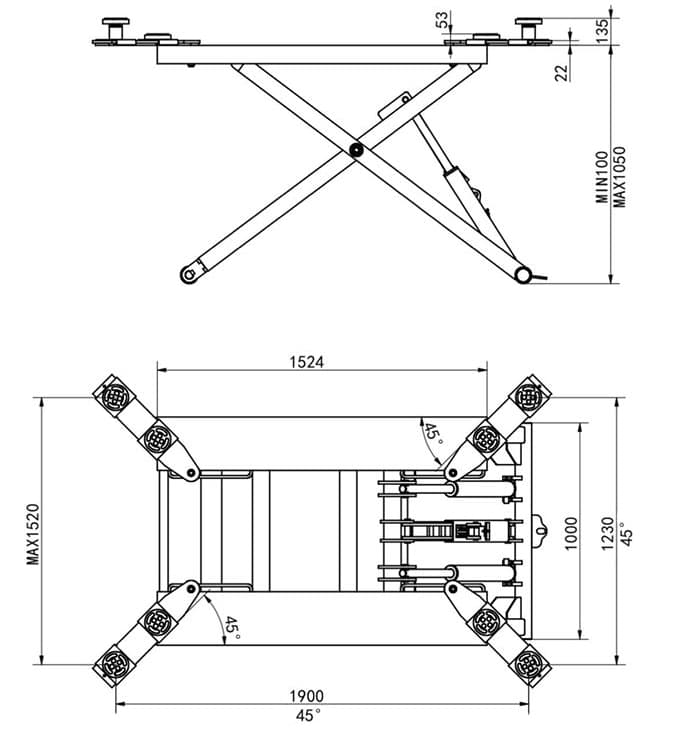 Подъемник ножничный г/п 2,7 т. мобильный KraftWell KRW2.7L
