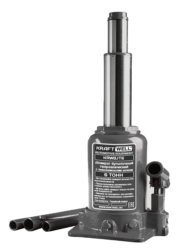 Домкрат бутылочный г/п 6 т. с телескопическим штоком KraftWell KRWBJT6