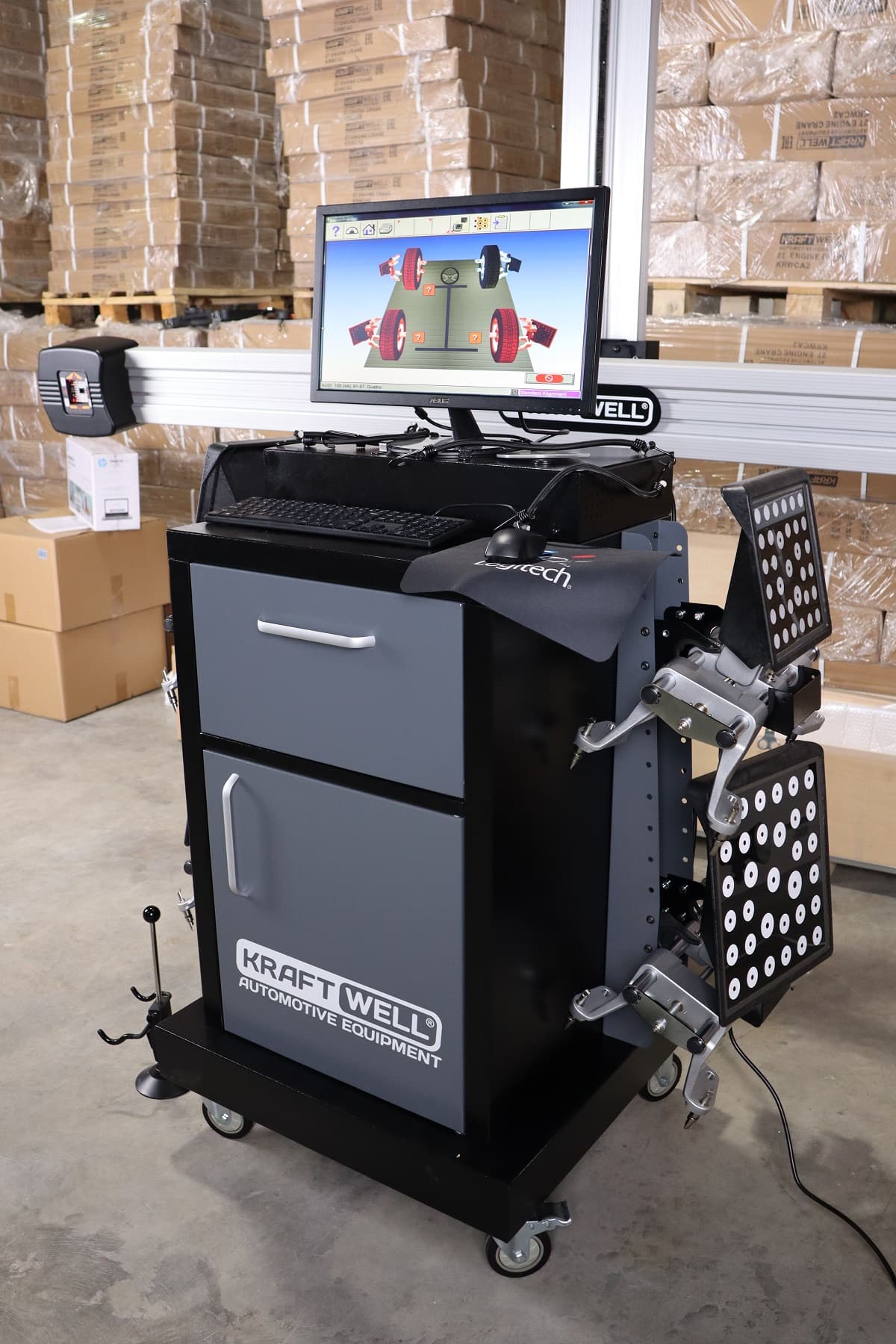 Стенд сход-развал 3D KraftWell KRW3DWA-III — алюминиевая стойка, электролифт