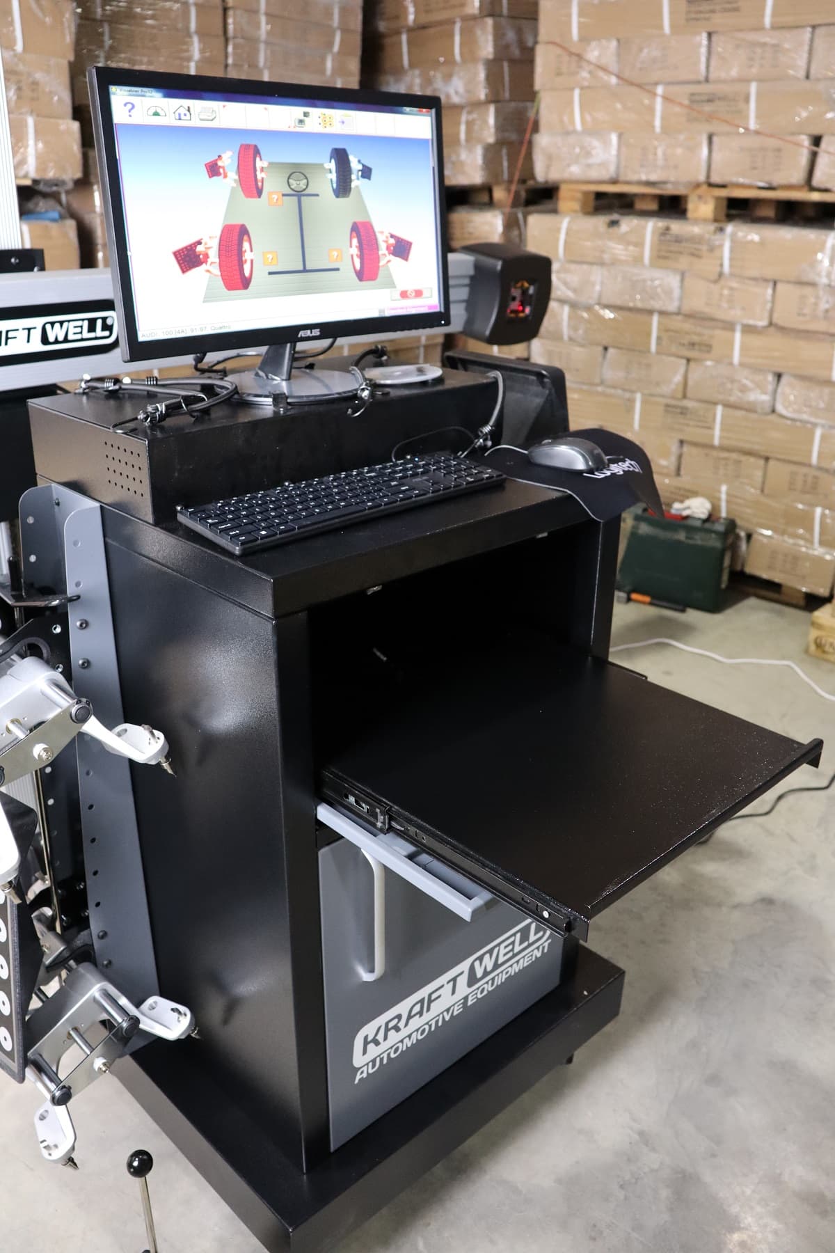 Стенд сход-развал 3D KraftWell KRW3DWA-III — алюминиевая стойка, электролифт