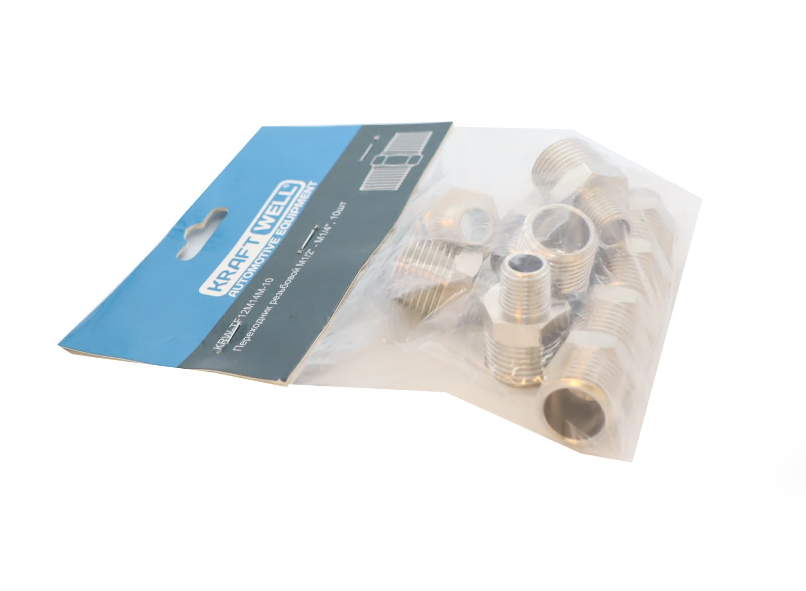 Переходник резьбовой M1/2″ — M1/4″, 10 шт KraftWell KRW-TF12M14M-10