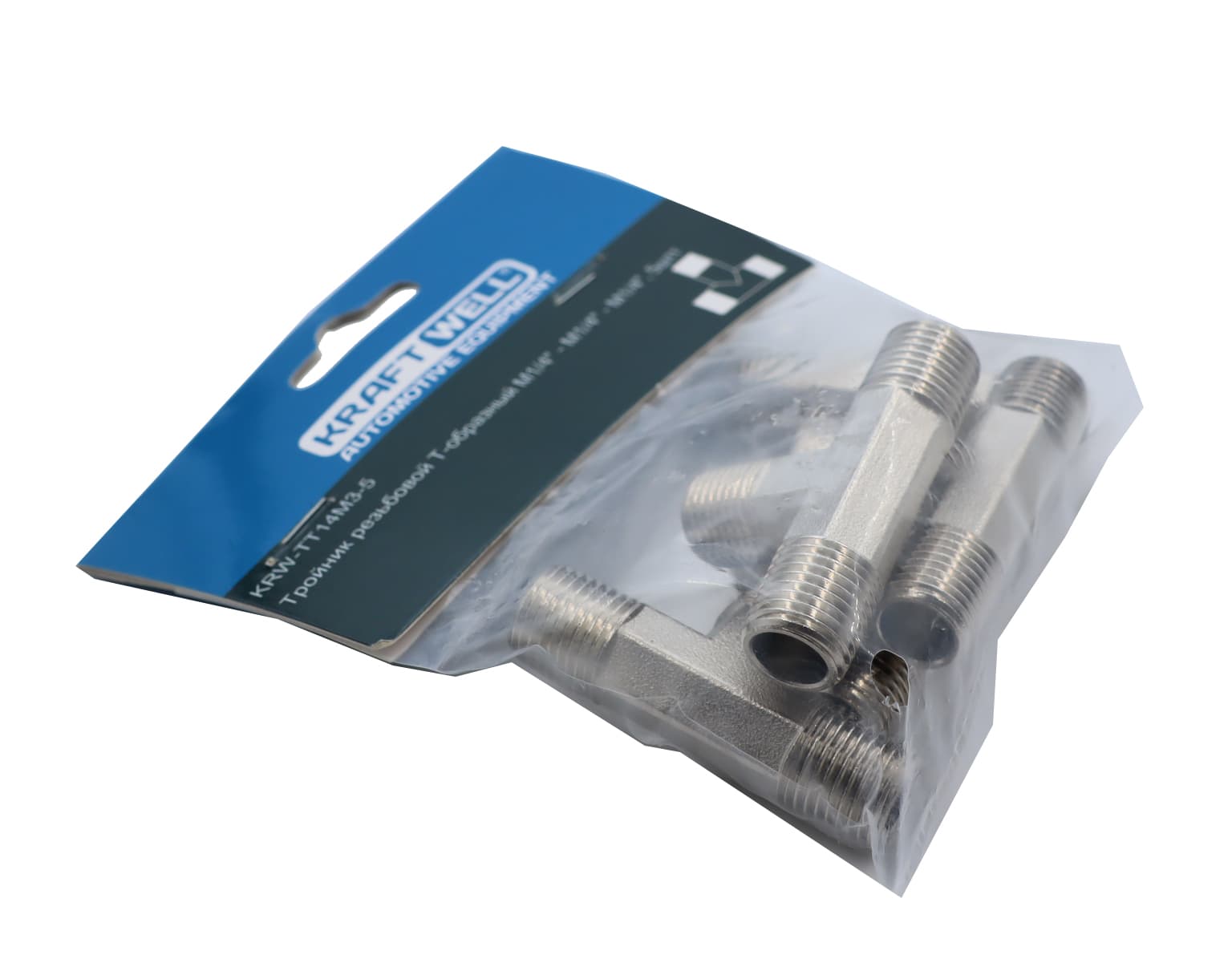 Тройник резьбовой Т-образный M1/4″ — M1/4″ — M1/4″, 5 шт KraftWell KRW-TT14M3-5
