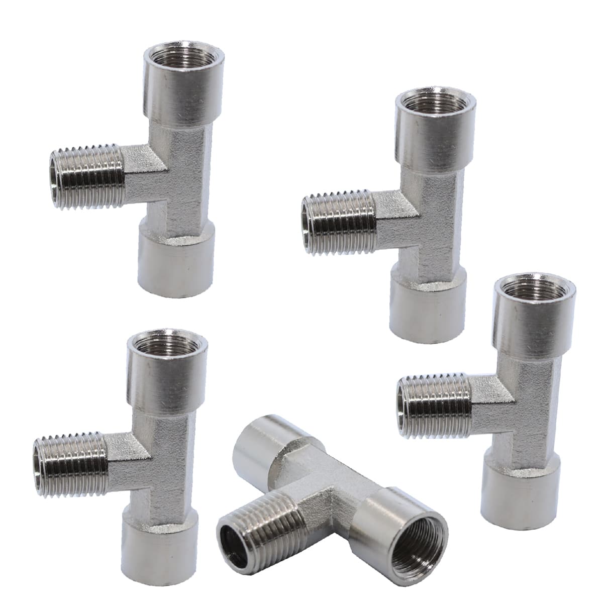 Тройник резьбовой Т-образный F1/4″ — M1/4″ — F1/4″, 5 шт KraftWell KRW-TT14FMF-5