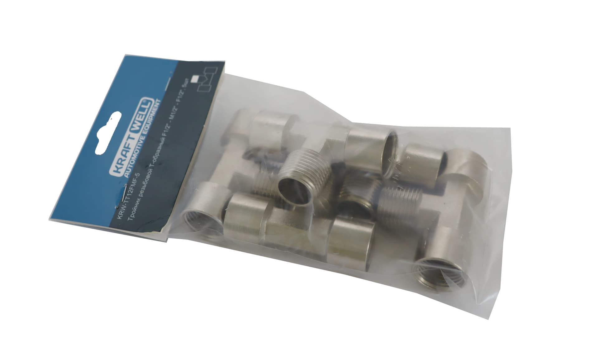 Тройник резьбовой Т-образный F1/2″ — M1/2″ — F1/2″, 5 шт KraftWell KRW-TT12FMF-5