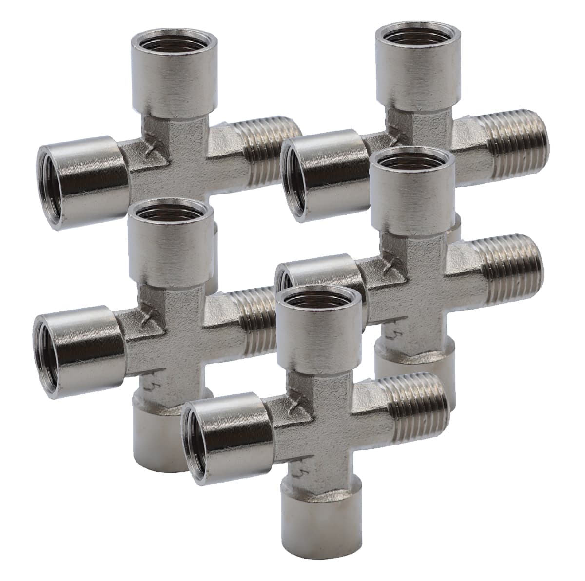 Переходник «крест» 3*F1/4″ — M1/4″, 5 шт KraftWell KRW-TC14F3M-5