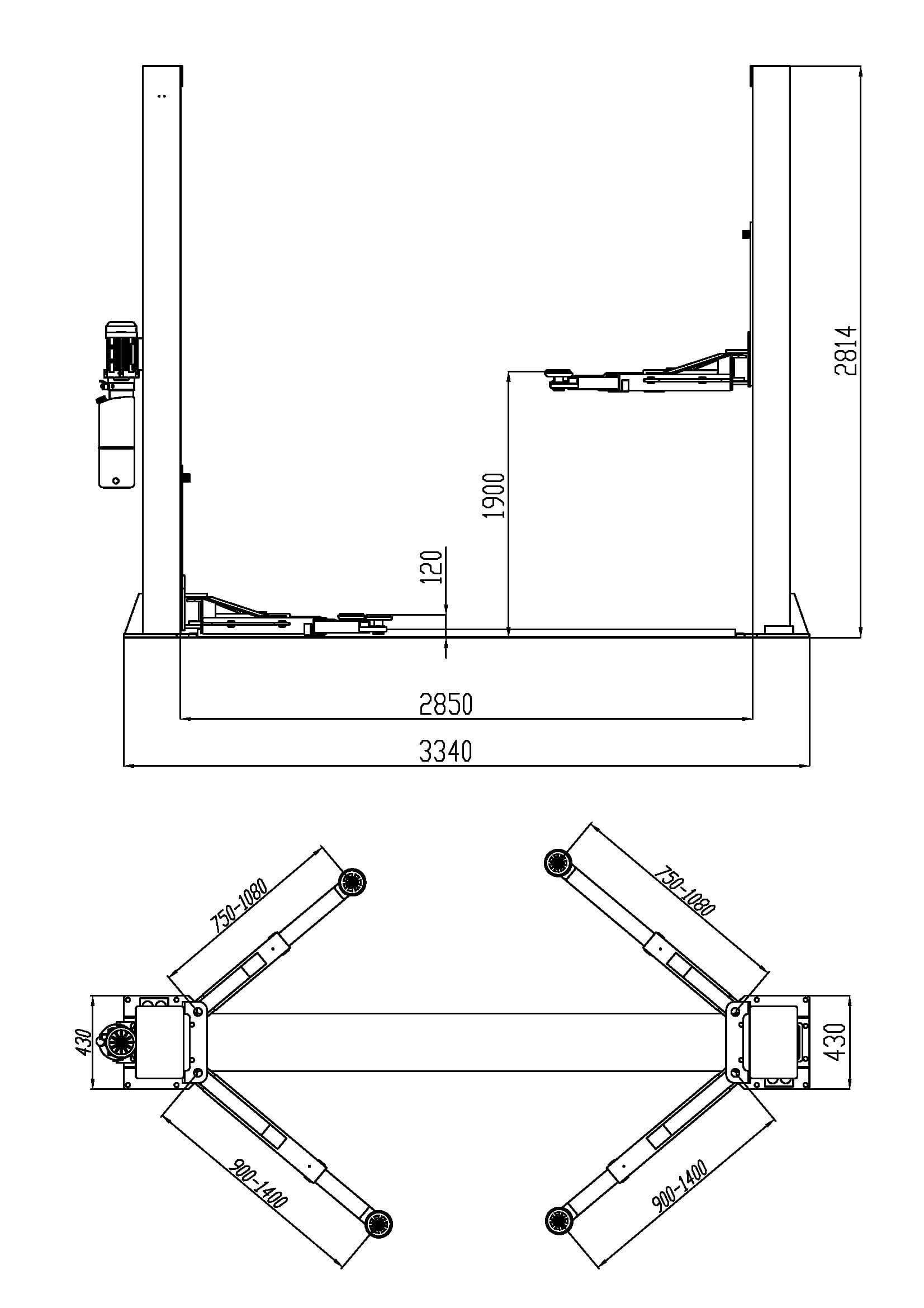 Подъемник автомобильный 4 тонны KraftWell CORSO 2A/220