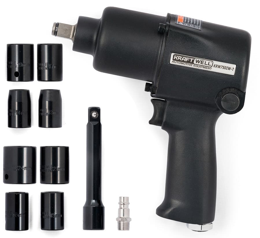 Гайковерт пневматический 1/2″ 780 Нм с комплектом ударных головок KraftWell KRW750IW-T