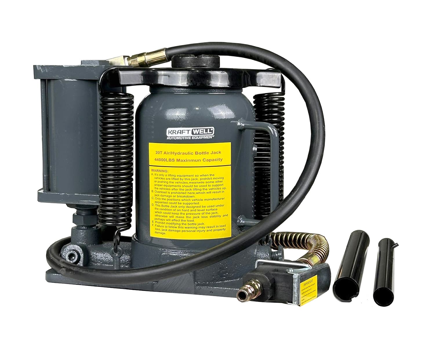 Домкрат бутылочный KraftWell KRWBJ20A — 20 т, пневмогидравлический