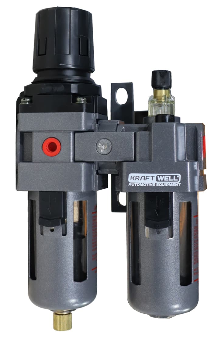 Фильтр-влагоотделитель с редуктором и лубрикатором, 1/4″, до 16 бар, серия STD KraftWell KRW-FRL14C