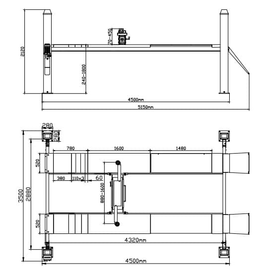 Подъемник для сход-развала г/п 4 т. платформы 4320 мм KraftWell QUATTRO 4W4.3