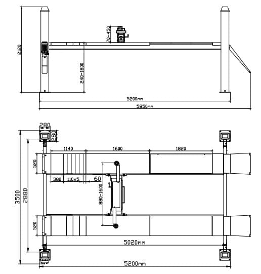 Подъемник 4-х стоечный для сход-развала KraftWell QUATTRO 4W5.0