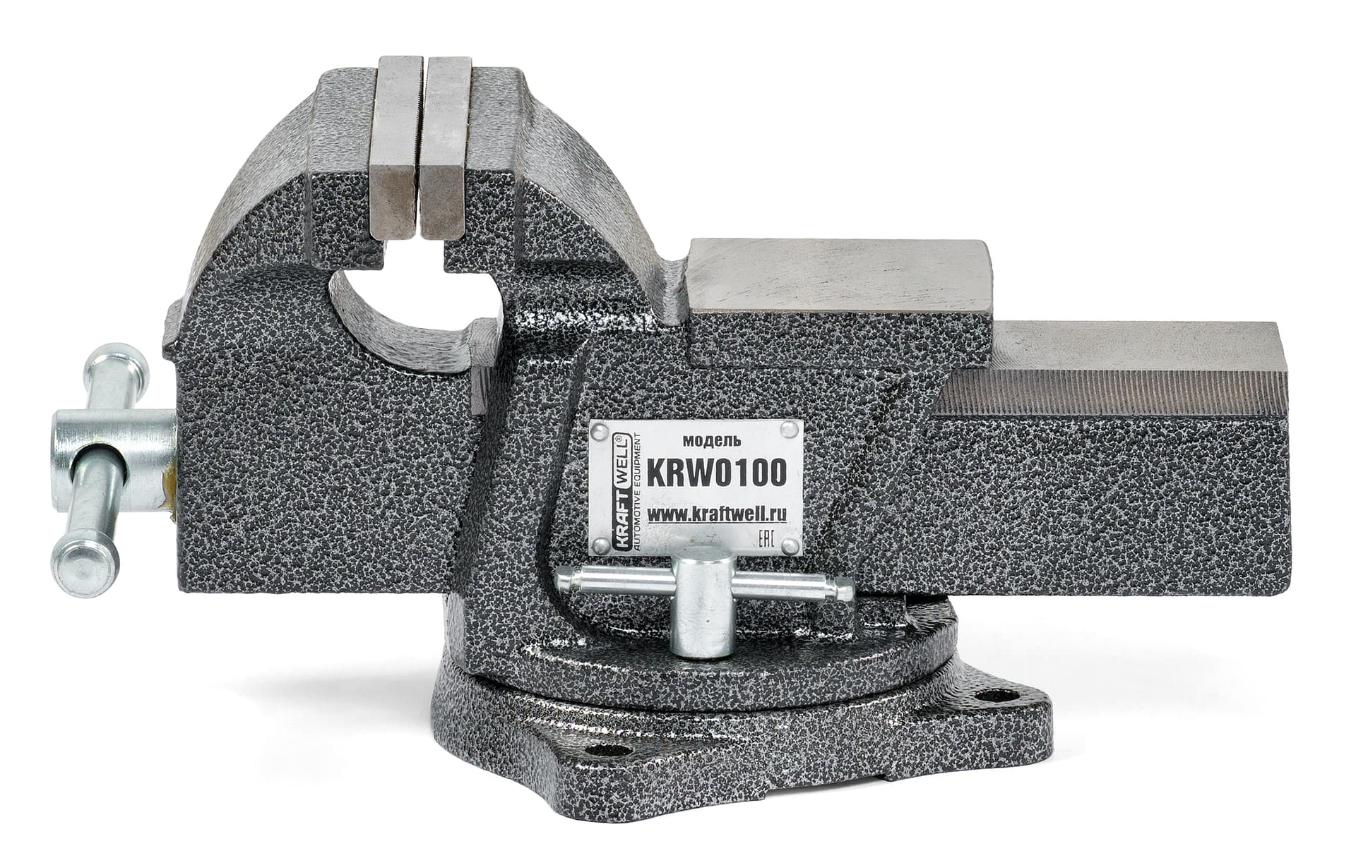 Тиски KraftWell KRW0100 на верстаке