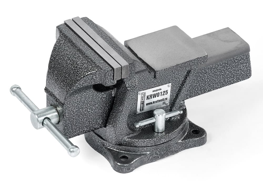 Тиски слесарные вращающиеся KraftWell KRW0125 125 мм вид спереди