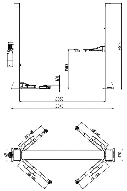 Подъемник двухстоечный электрогидравлический г/п 4 т. KraftWell CORSO 2C/220