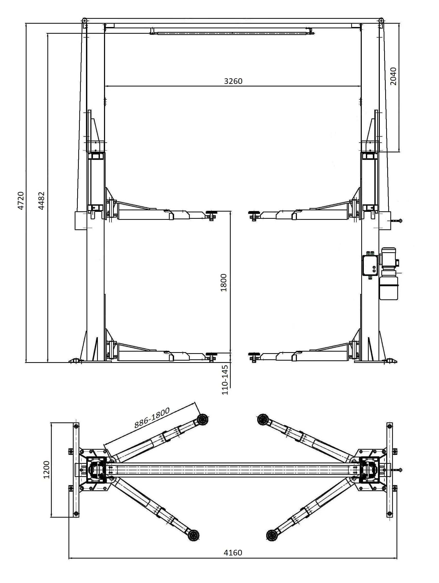 KraftWell KRW5.5MUXL Подъемник г/п 5,5 т. упр.стопорами на 1-й колонне с анкерами и проставками