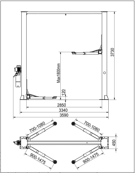 KraftWell CORSO 2B Подъемник г/п 4 т. с анкерами и проставками