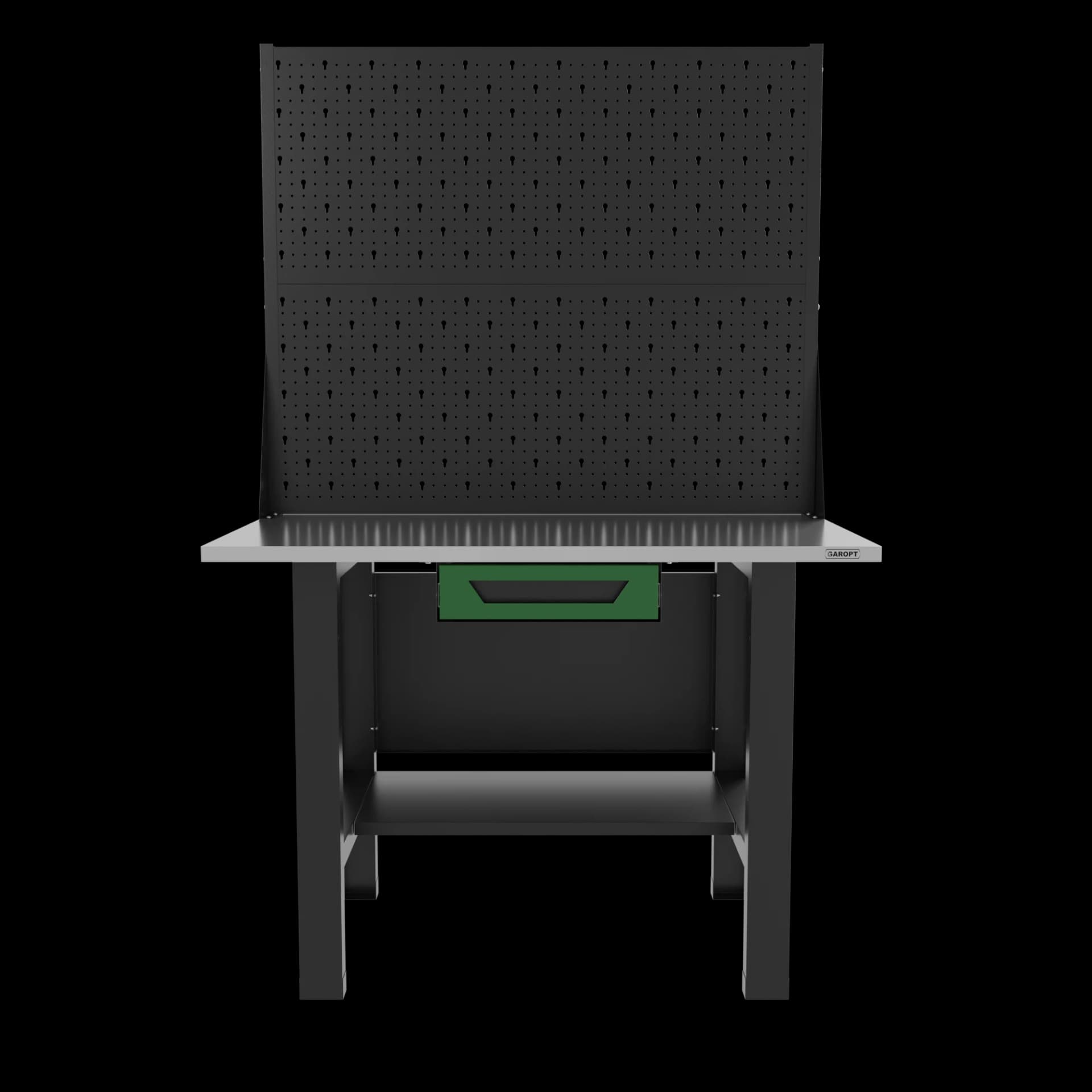 Верстак бестумбовый с ящиком и двумя экранами зеленый 1200 GAROPT GT1200STY1PP2.green