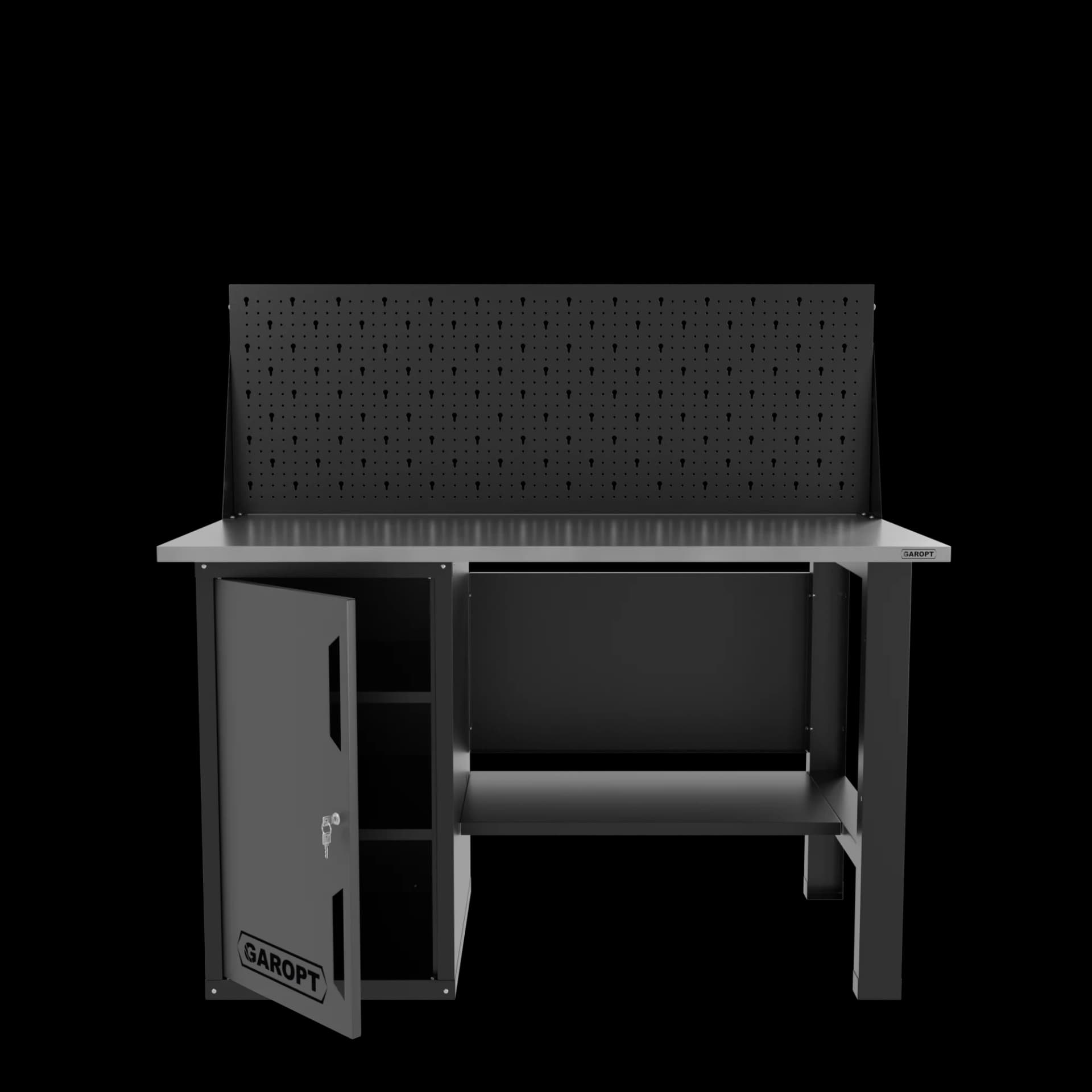 Верстак однотумбовый с экраном 1400 GAROPT серый GT1400STDPP.grey