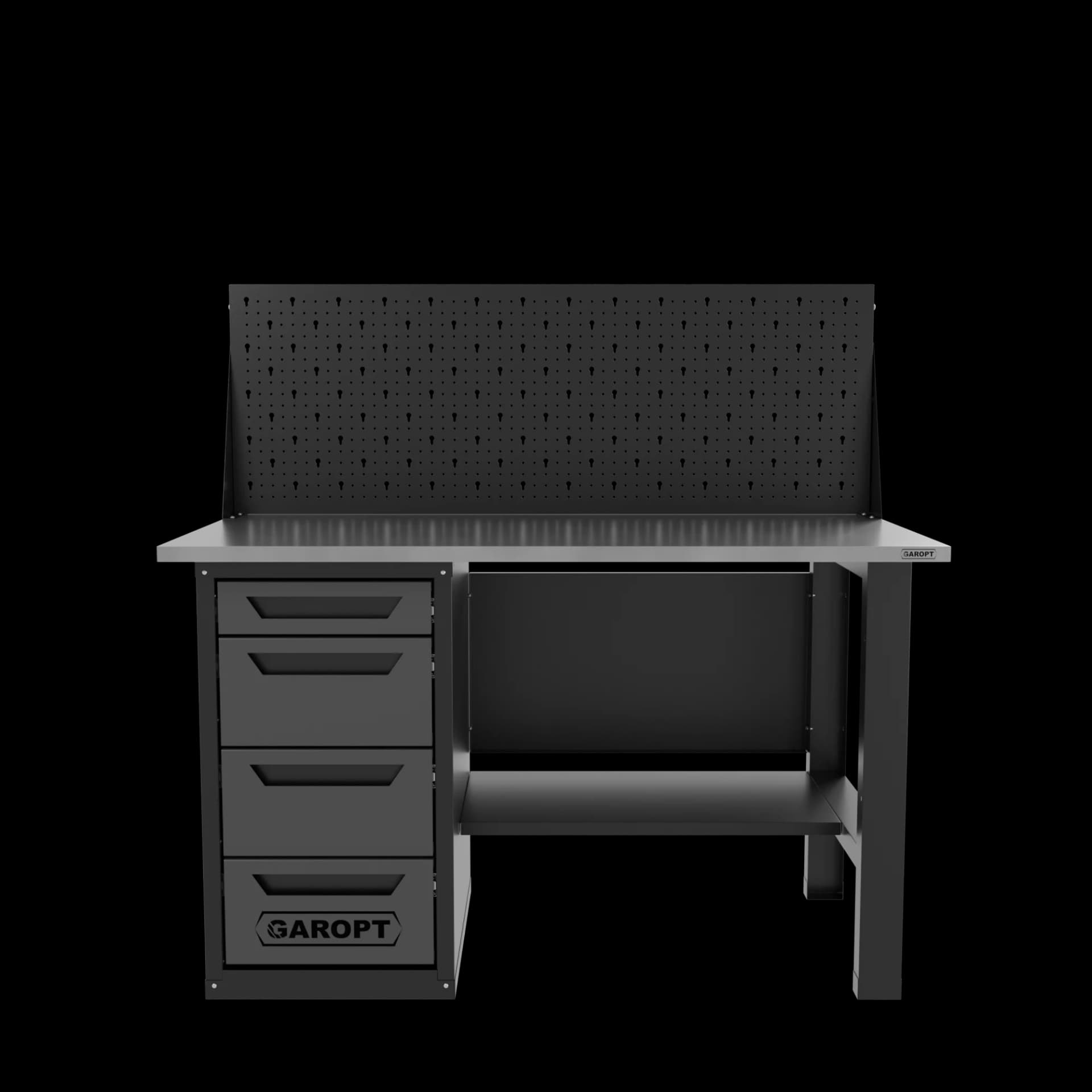 Верстак однотумбовый 4 ящика с экраном серый 1400 Garopt GT1400STY4PP.grey