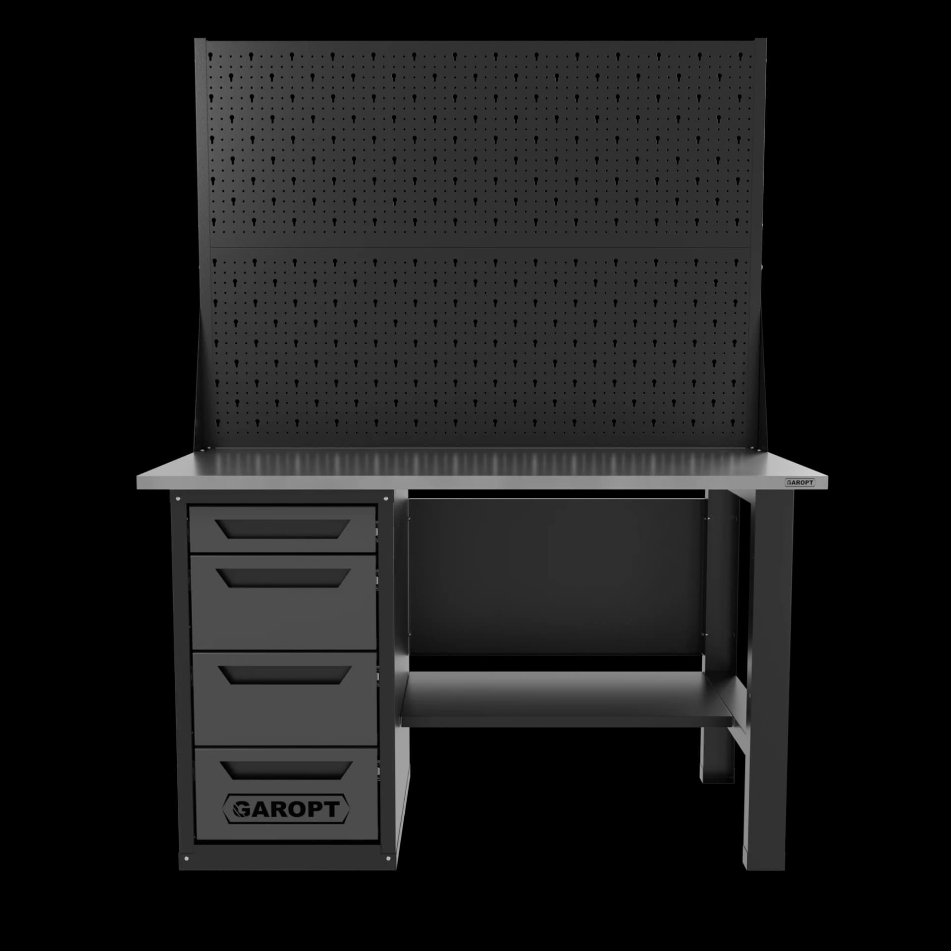 Верстак слесарный однотумбовый 4 ящика с двумя экранами серый 1400 Garopt GT1400STY4PP2.grey