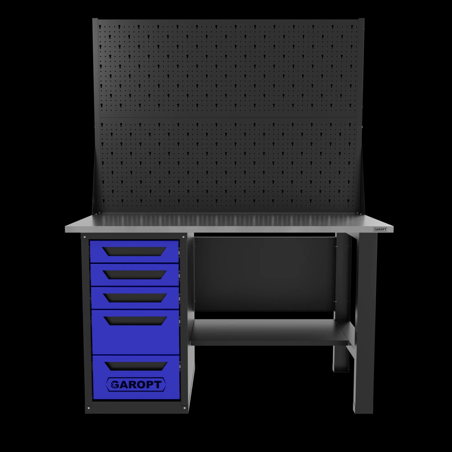 Верстак слесарный однотумбовый 5 ящиков с двумя экранами синий 1400 Garopt GT1400STY5PP2.blue