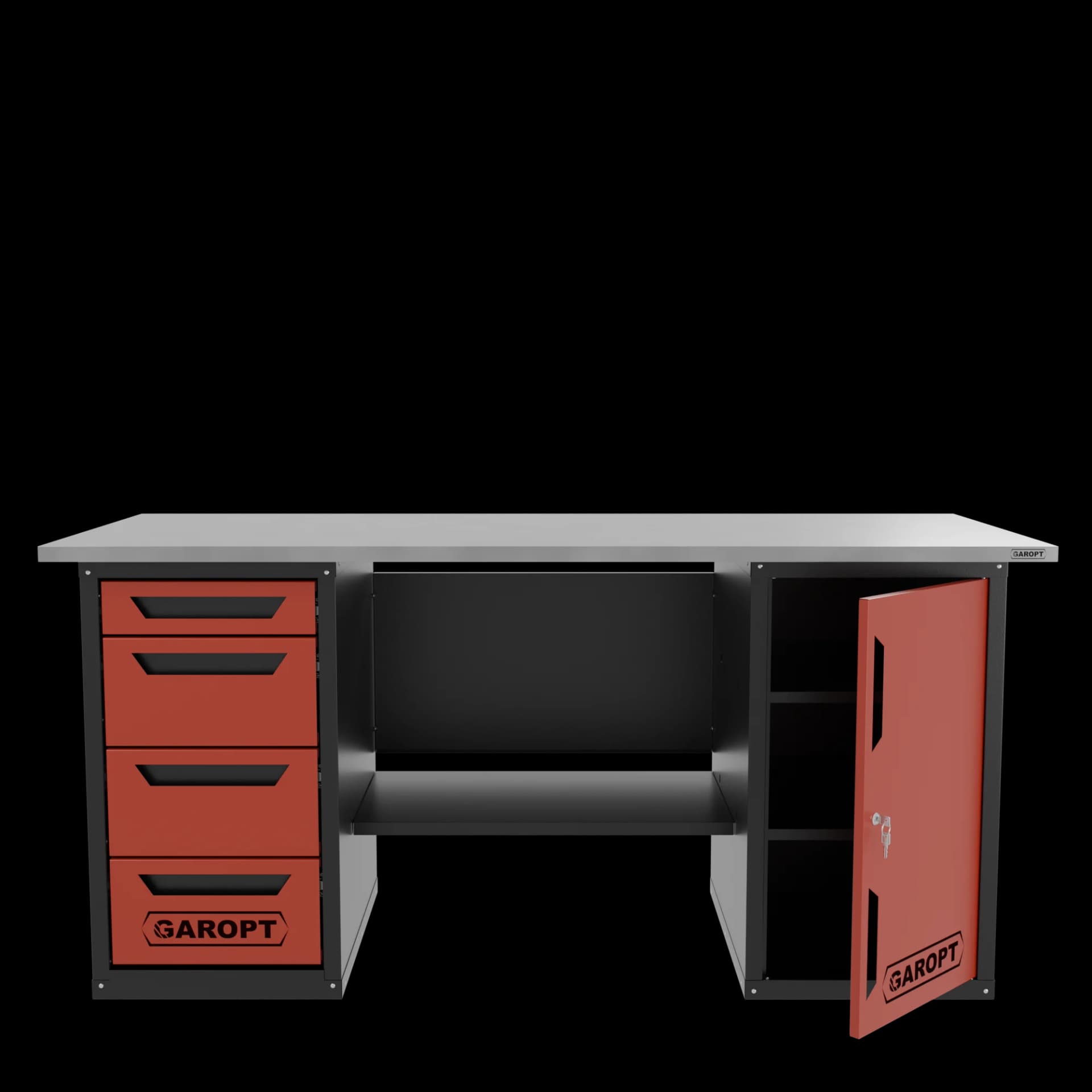 Верстак слесарный двухтумбовый дверь 4 ящика красный 1800 Garopt GT1800DY4.red