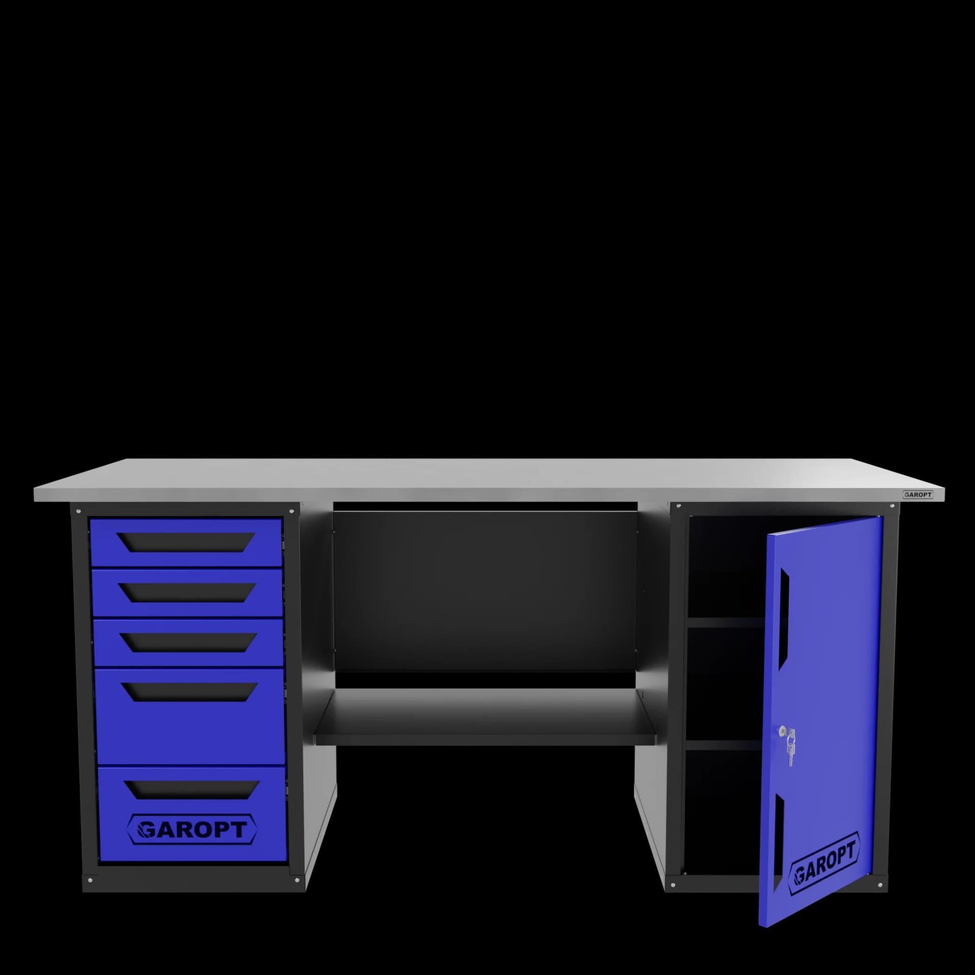 Верстак слесарный двухтумбовый дверь 5 ящиков синий 1800 Garopt GT1800DY5.blue