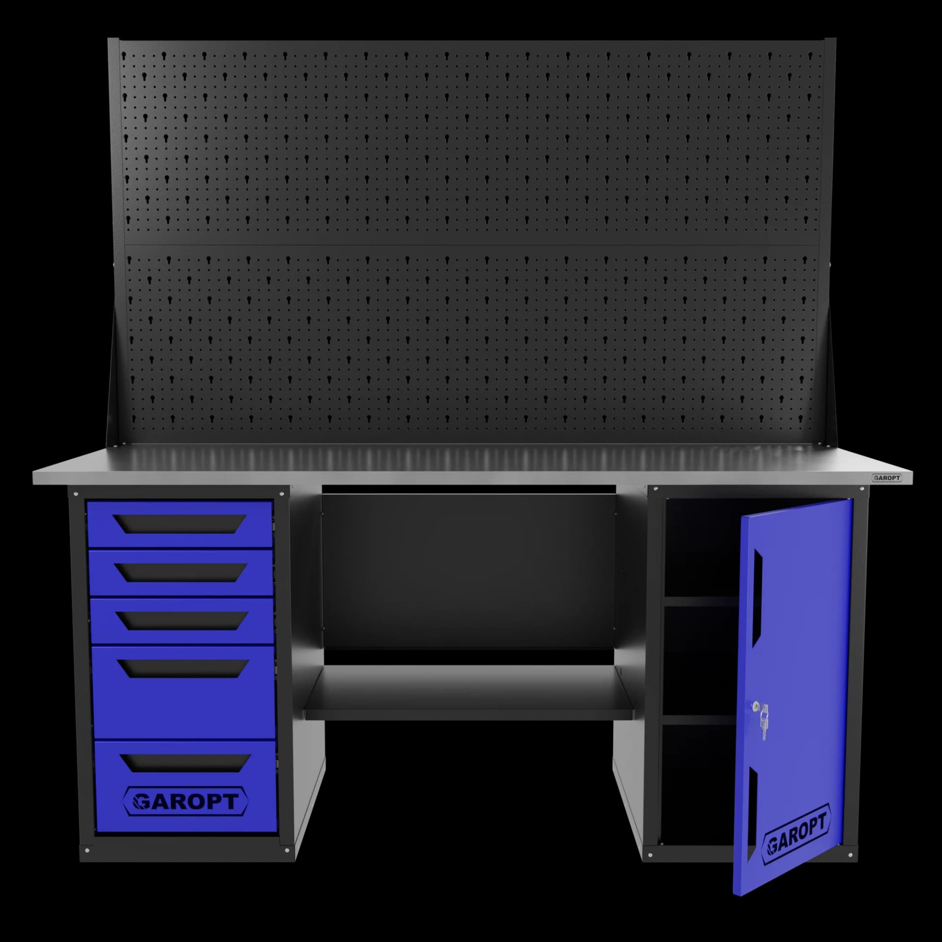 Верстак двухтумбовый дверь 5 ящиков с двумя экранами синий 1800 Garopt GT1800DY5PP2.blue