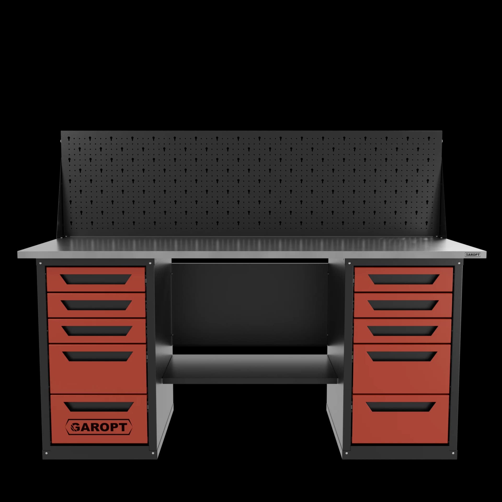 Верстак слесарный двухтумбовый по 5 ящиков с экраном красный 1800 GAROPT GT1800Y5Y5PP.red