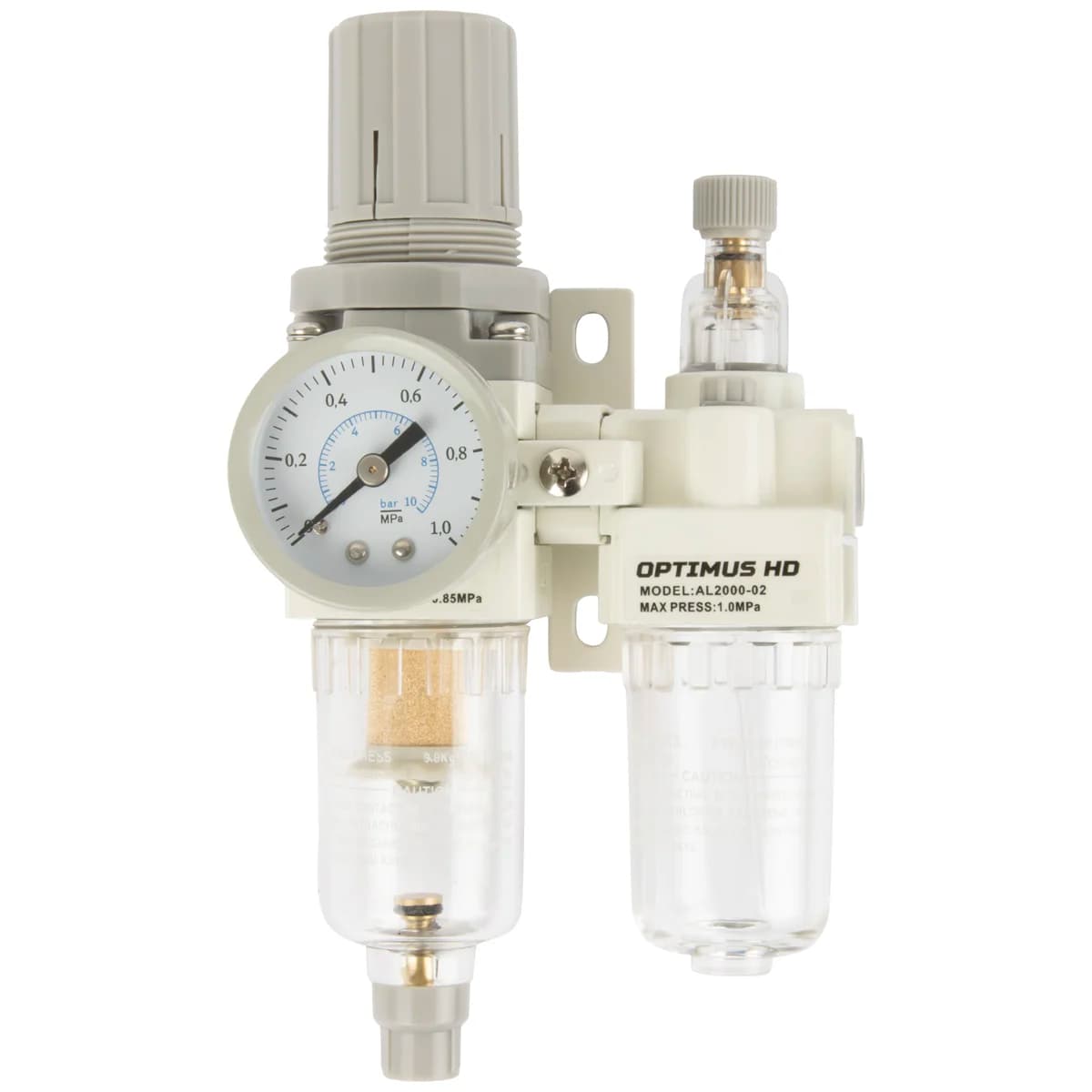 Блок подготовки воздуха 1/4″, фильтр + регулятор + маслораспылитель, 1750 л/мин Optimus AC2010-02