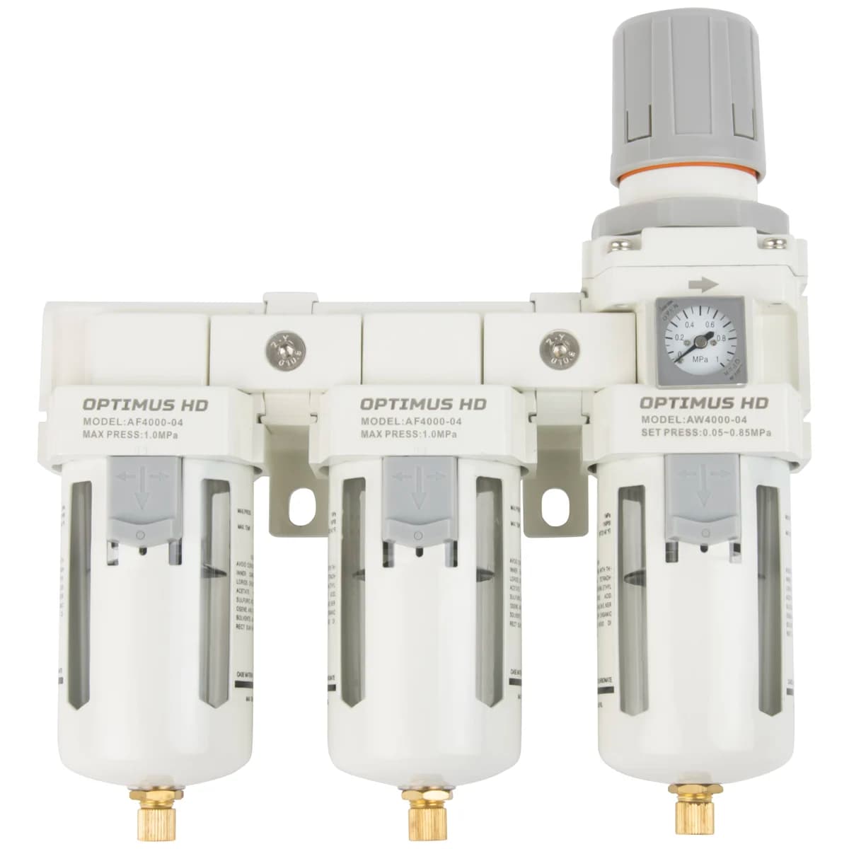 Трёхступенчатый блок подготовки воздуха 1/2″, 3000 л/мин, с автосливом конденсата Optimus AFFW4000-04