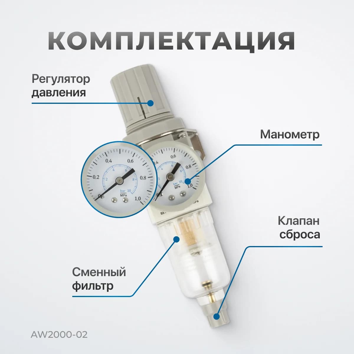 Фильтр-масловлагоотделитель 1/4″, 1750 л/мин, 10 бар Optimus AW2000-02