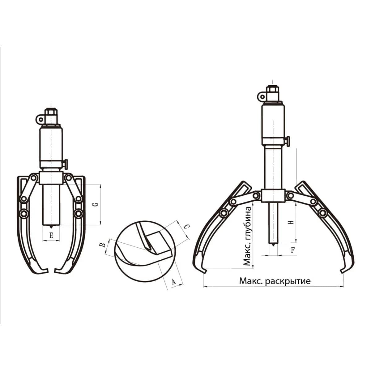 Гидравлический съёмник со встроенным насосом 10 т, 3 захвата, глубина 170 мм Harrison HRH-PU0210250