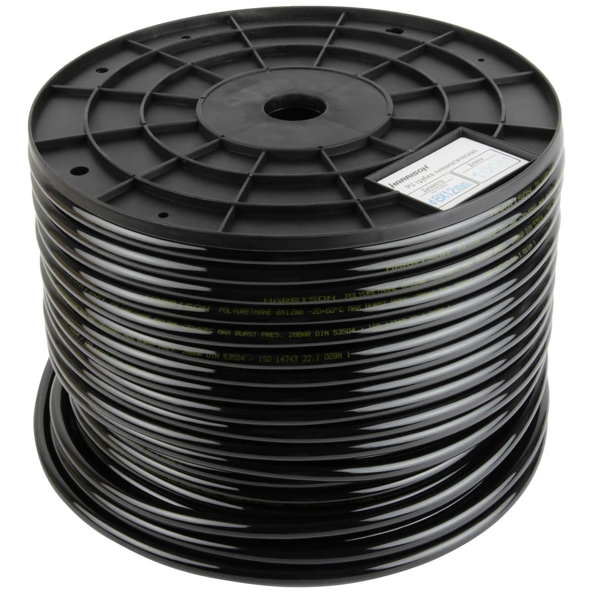 Трубка пневматическая полиуретановая чёрная 8×12 мм, 100 м, 20 бар Harrison HUS0812-BK