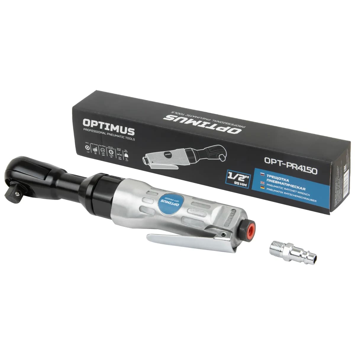 Пневматическая трещотка 1/2″, 95 Нм, 240 об/мин, алюминиевый корпус OPTIMUS OPT-PR4150