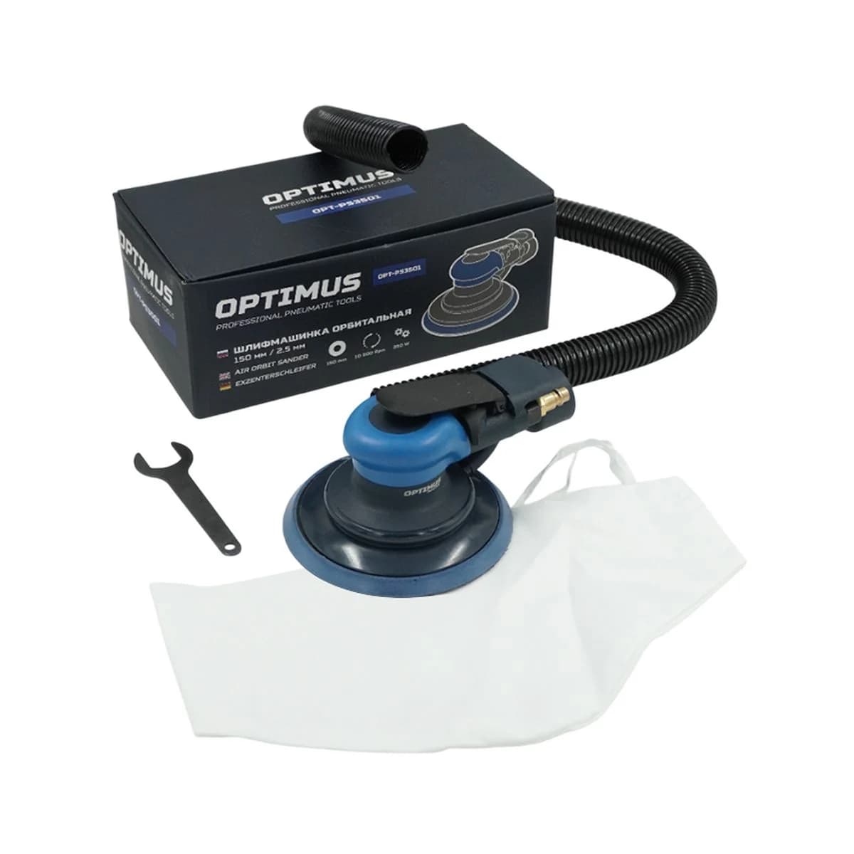 Пневматическая орбитальная шлифовальная машина 150 мм амплитуда 2,5 мм Optimus OPT-PS3501
