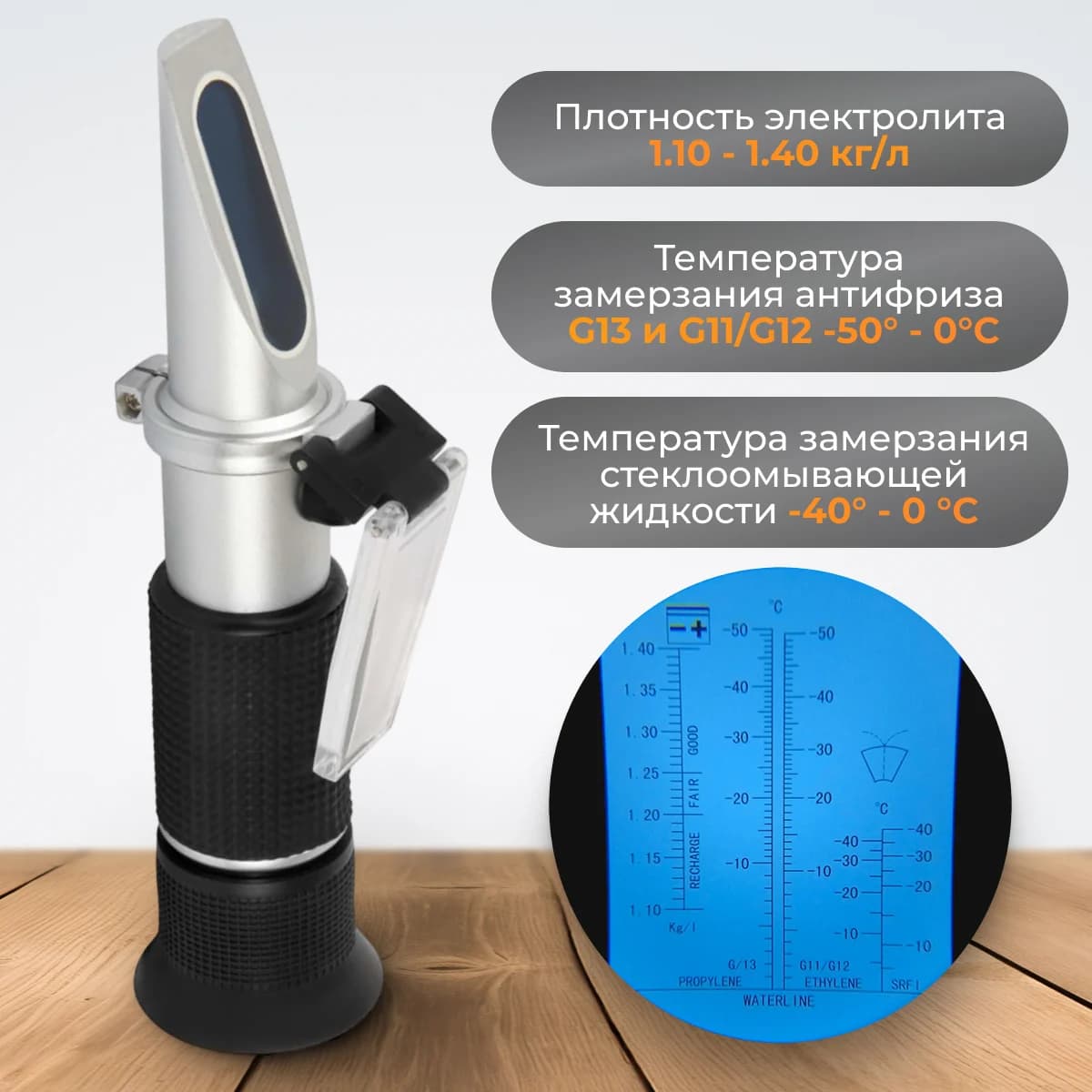 Рефрактометр портативный, для антифриза, омывайки и электролита, 0°С… –50°С WIEDERKRAFT WDK-214085