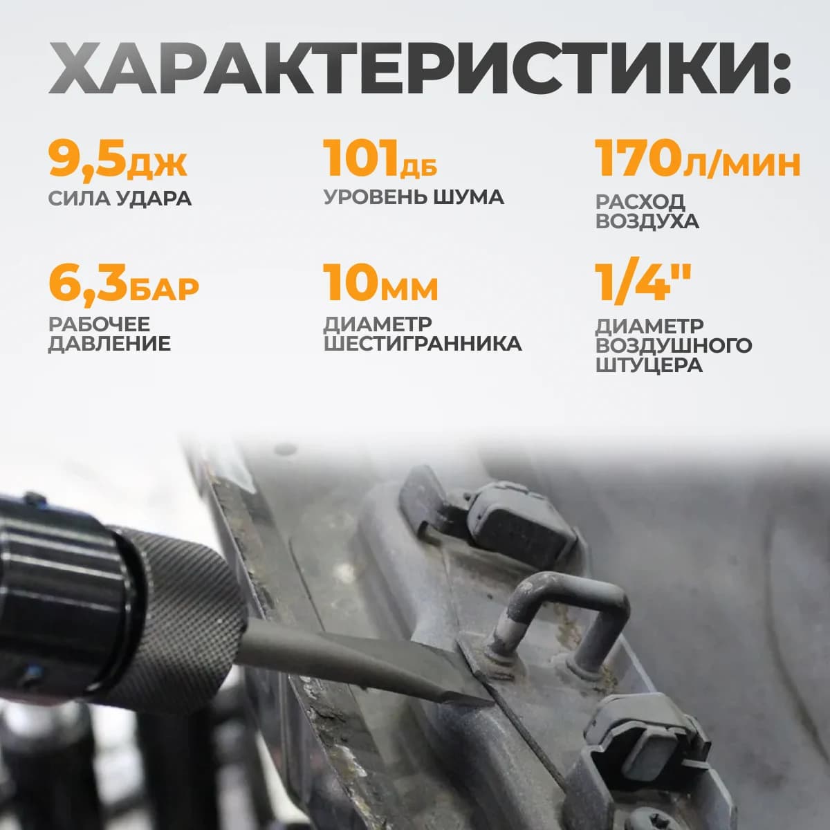 Пневматический молоток 2500 уд/мин, сила удара 9,5 Дж WIEDERKRAFT WDK-24120