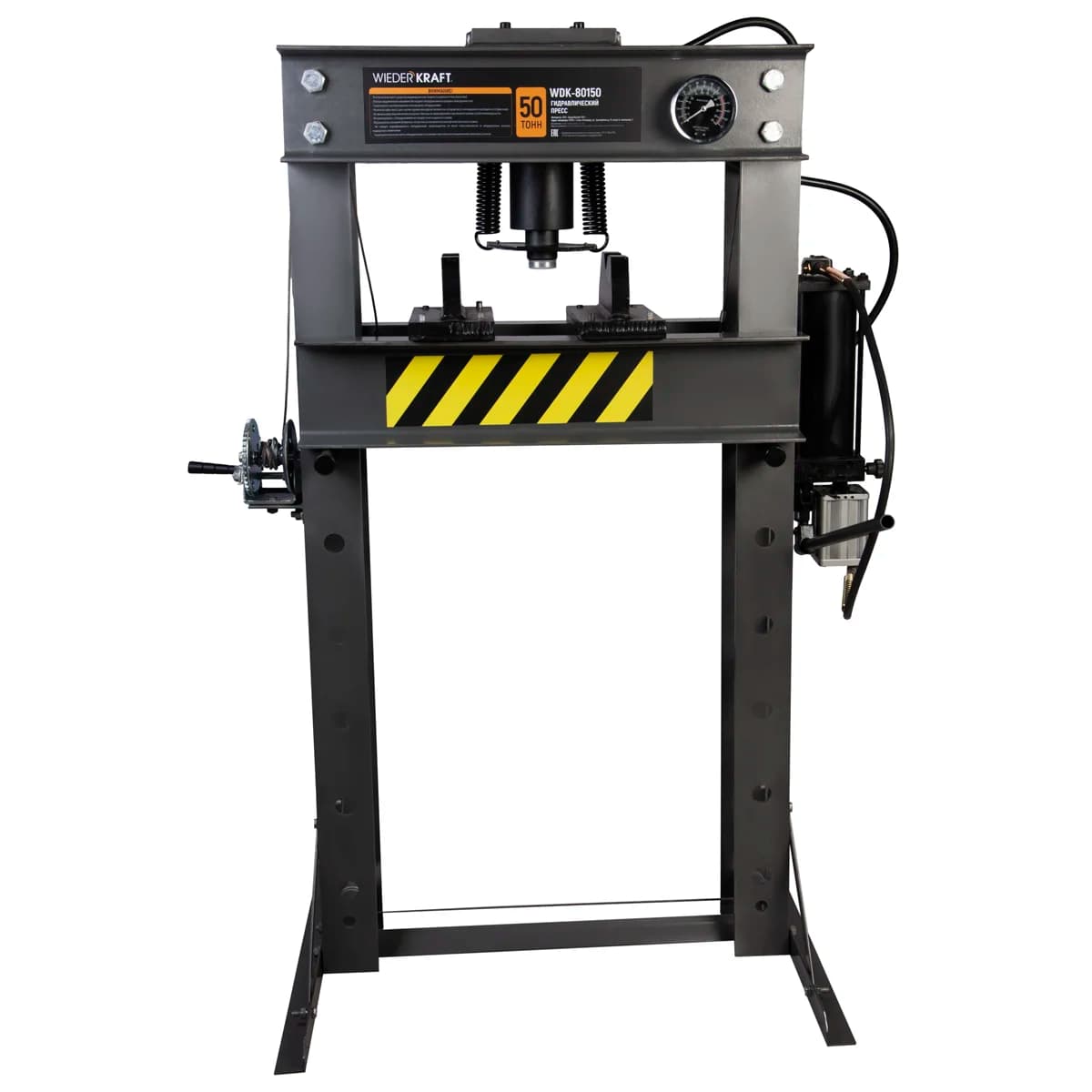 Пресс пневмогидравлический 50 тонн лебёдка манометр на уровне глаз Wiederkraft WDK-80150