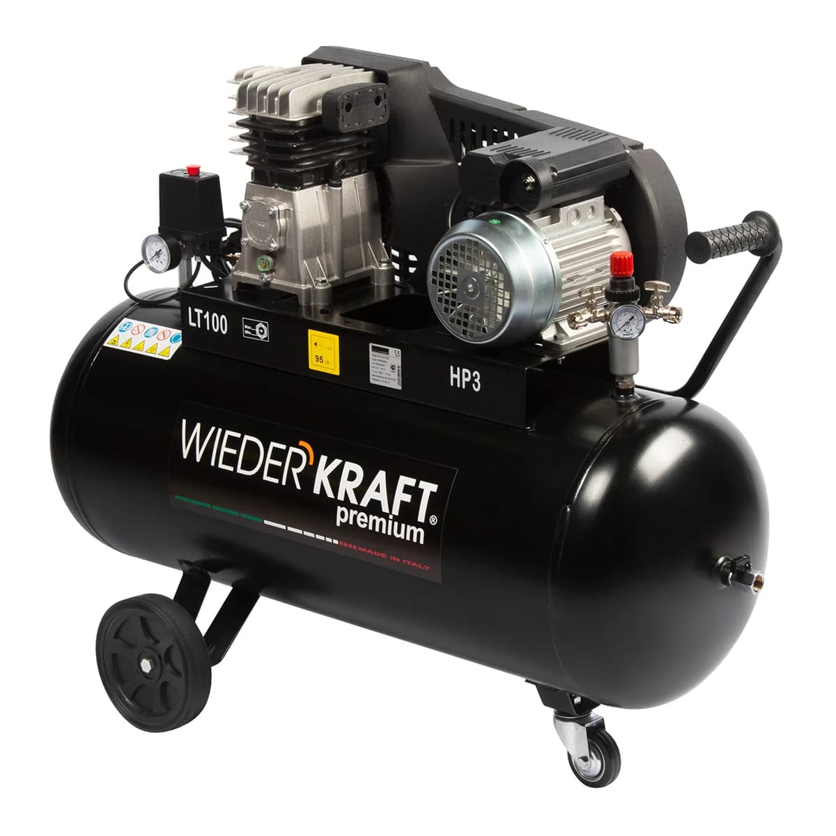Поршневой ременной компрессор 400 л/мин, 100 л, 10 бар, 220 В, итальянский WIEDERKRAFT WDK-91040