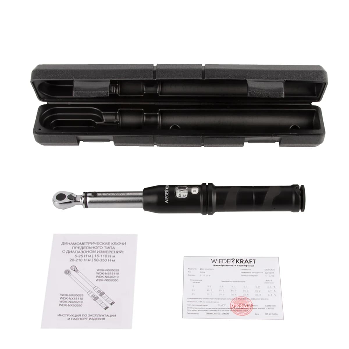 Динамометрический ключ 5–25 Нм, 1/4″, реверсивная трещотка ГОСТ WIEDERKRAFT WDK-NS05025