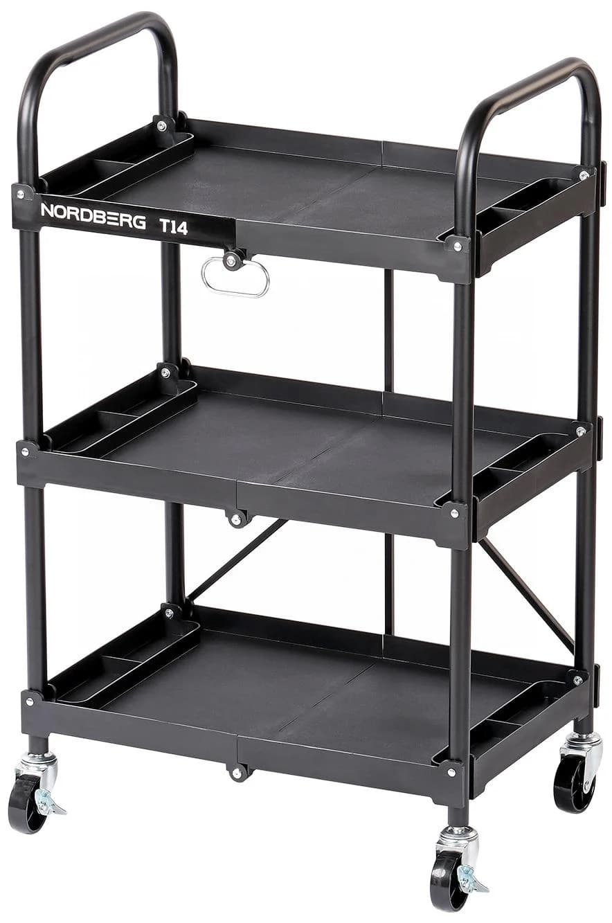 Тележка NORDBERG T14 — 3 пластиковые полки складная нагрузка 45 кг 640×432×960 мм