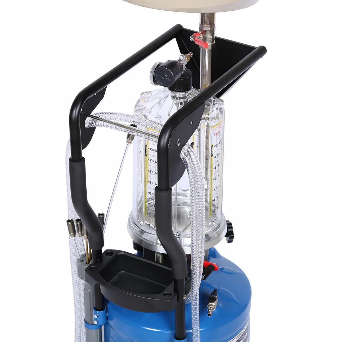 Установка для сбора масла Nordberg 2380B — пневматическая, 80 л, синяя, с осмотровой колбой