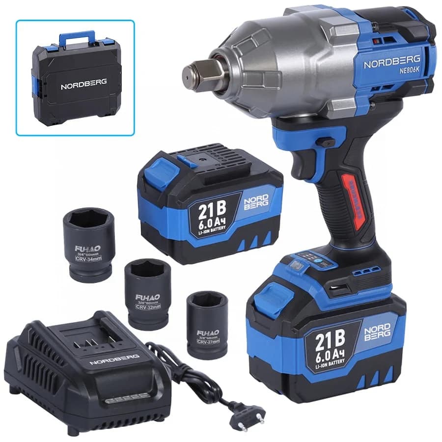 Гайковерт аккумуляторный NORDBERG NE806K 3/4″ — 1500 Нм, 6 Ач