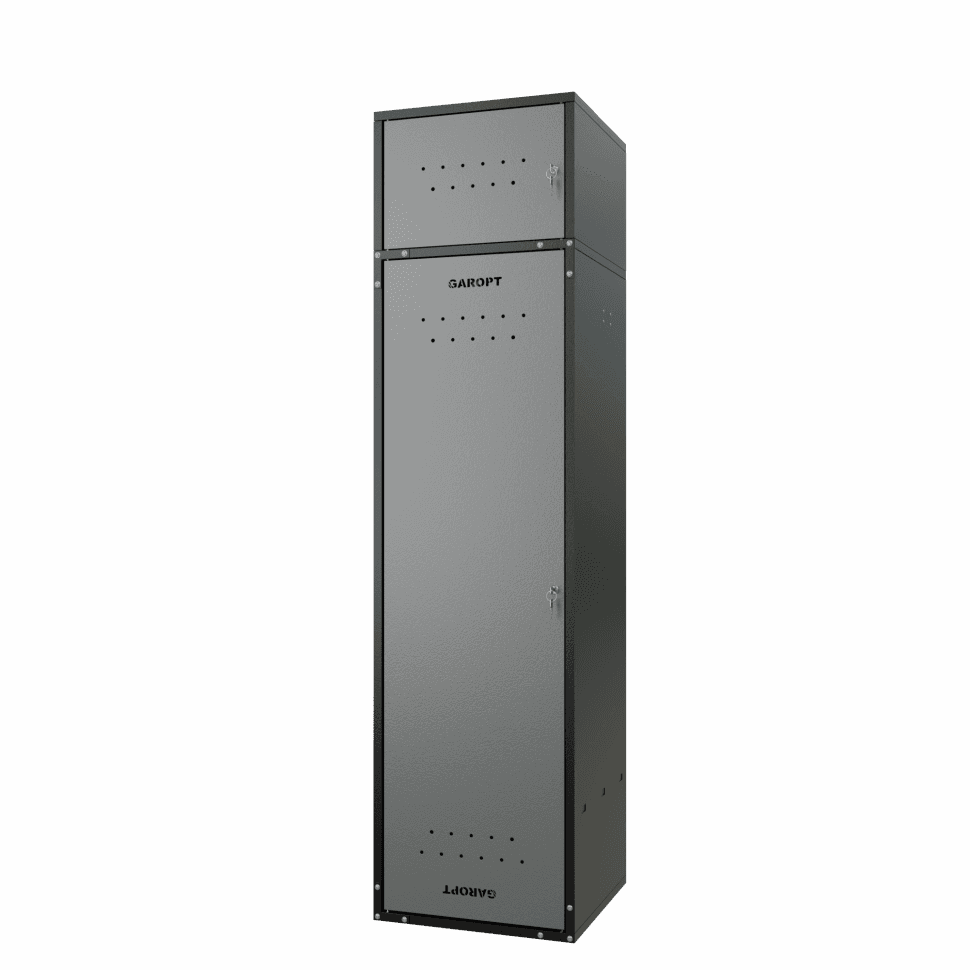 Шкаф для раздевалок GT205SHP.GREY (500мм х 500мм х 1936мм) СЕРЫЙ . Секция для обуви, двойная секция для курток с перекладиной под вешалки, верхняя антресоль с отдельным замком для головных уборов и сумок. Габариты упаковки 1630*540*155 мм (Д*Ш*В)