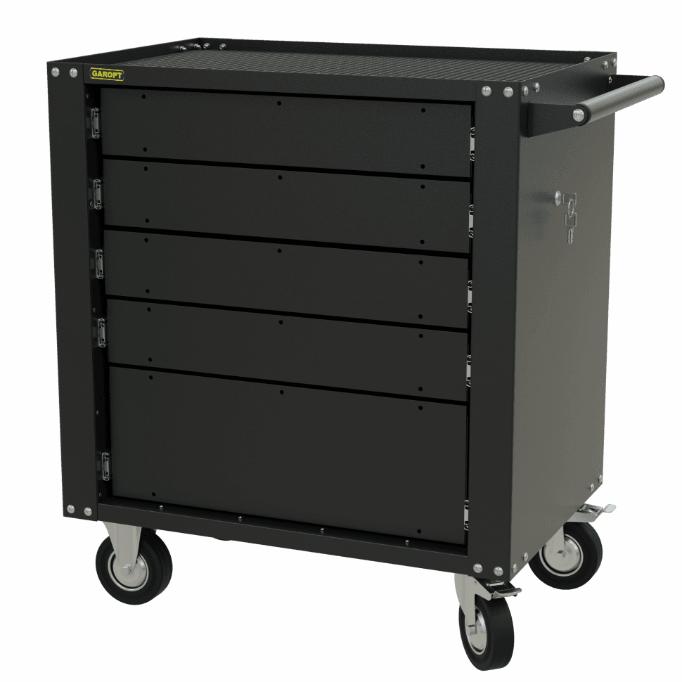 GTS5 Тележка инструментальная Garopt 5 ящиков, БЕЗ ЦВЕТОВЫХ ФАСАДОВ, центральный замок, увеличенные колеса, доводчики, GAROPT Серия «Standart»