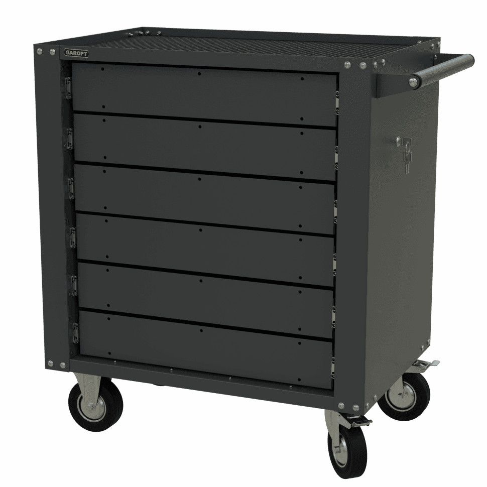 GTS6 Тележка инструментальная Garopt 6 ящиков, БЕЗ ЦВЕТОВЫХ ФАСАДОВ, центральный замок, увеличенные колеса, доводчики, GAROPT Серия «Standart»